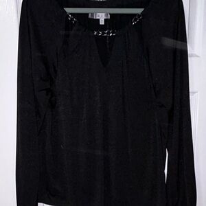 Jennifer Lopez Women’s Blouse XL Black V-Neck Long Sleeve Chain Accent Pullover